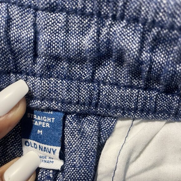 Old Navy Pants Womens Medium Linen High Rise Straight Taper Chambray Pull On - Picture 2 of 8